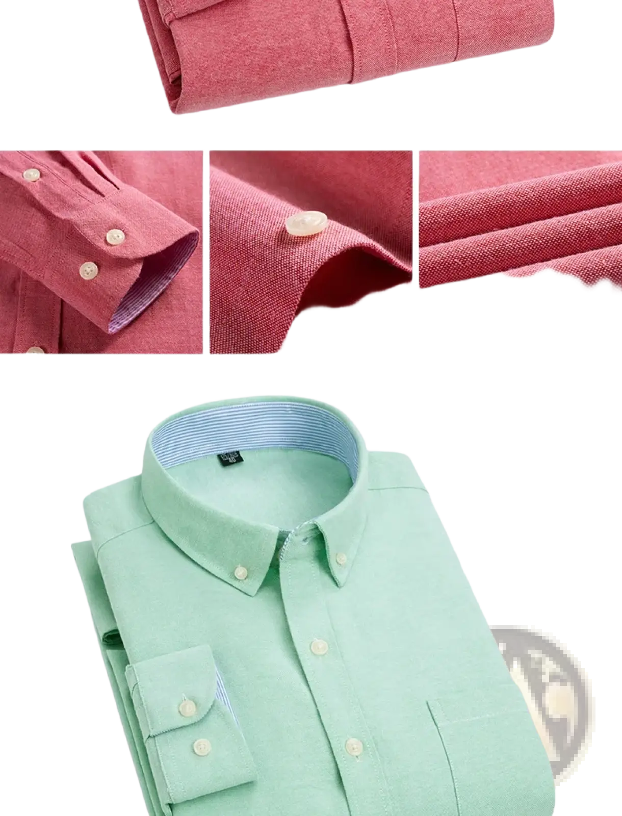 Mens light blue oxford shirt casual long sleeve neatly folded with mint green textured weave and contrasting collar lining