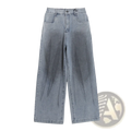 Men’s light wash denim jeans with loose fit straight leg high waist and classic five-pocket design