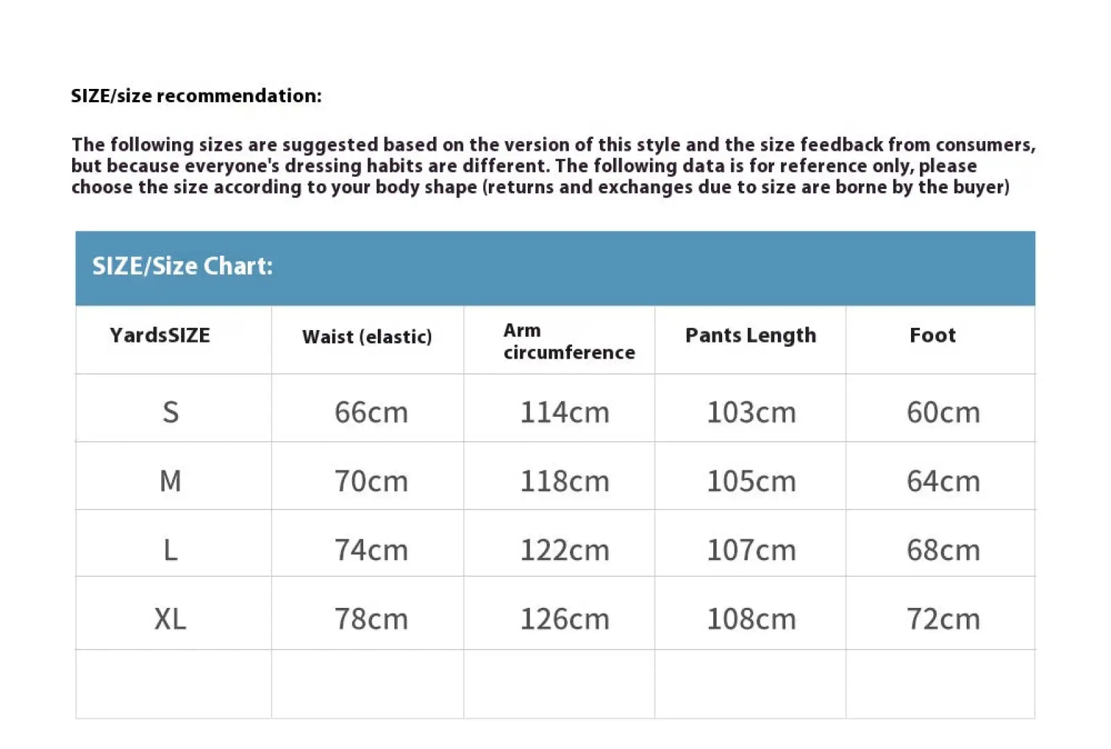 Size chart for men’s light wash loose fit straight leg denim jeans with elastic waist in s m l and xl sizes