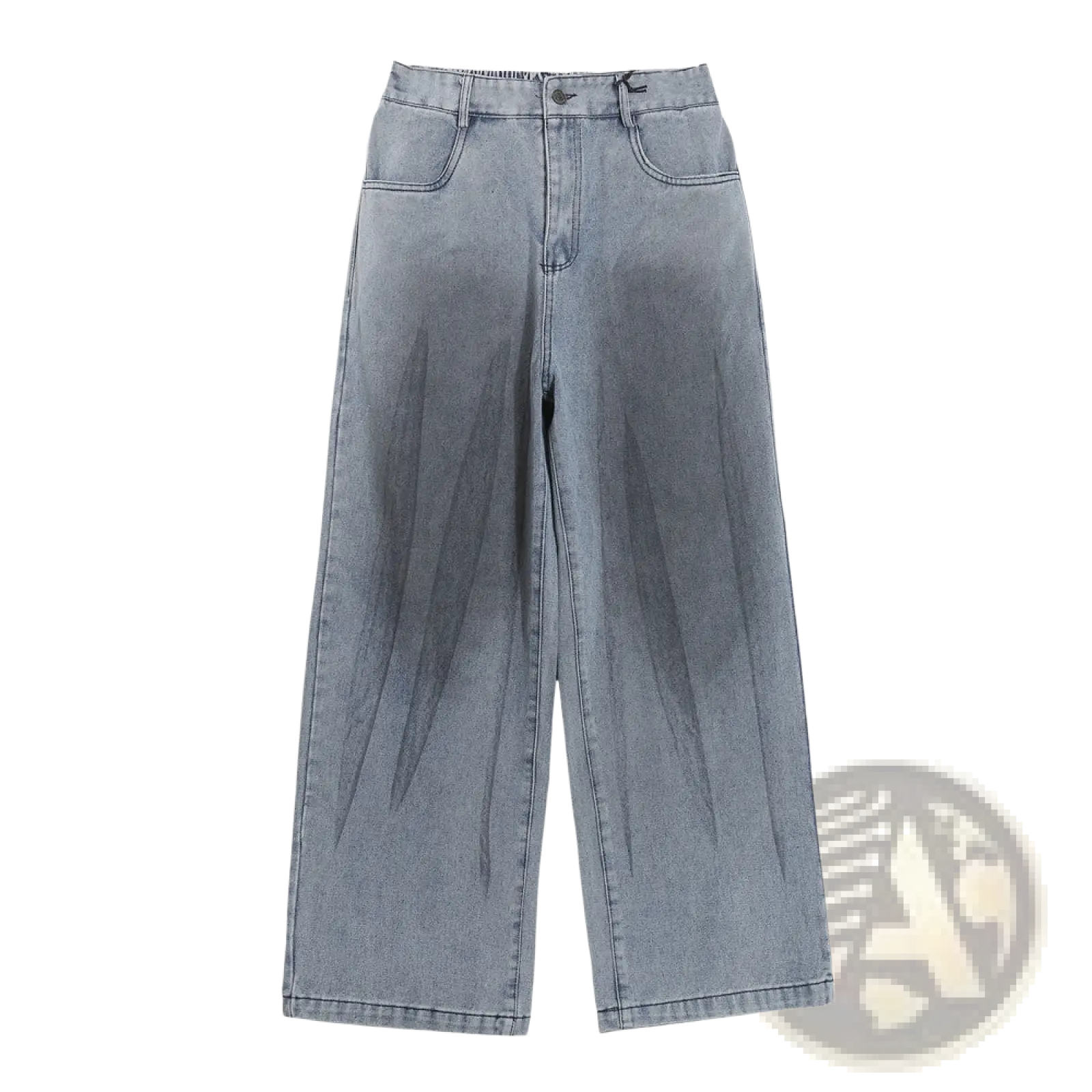 Men’s light wash denim jeans with a high waist, classic five-pocket design, and wide-leg loose fit