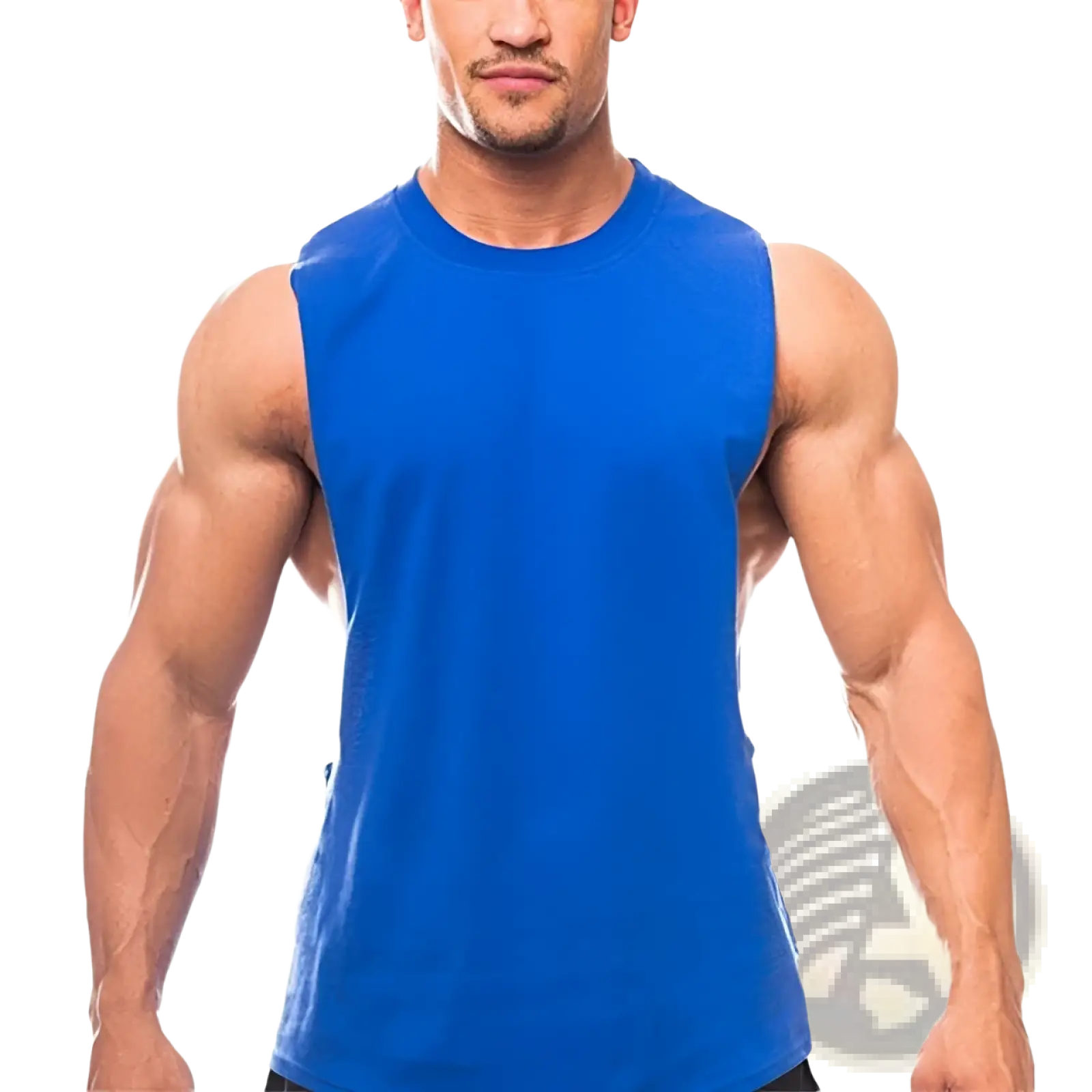 Men’s lightweight athletic muscle tank top in vibrant royal blue with sleeveless design and smooth fitted fabric