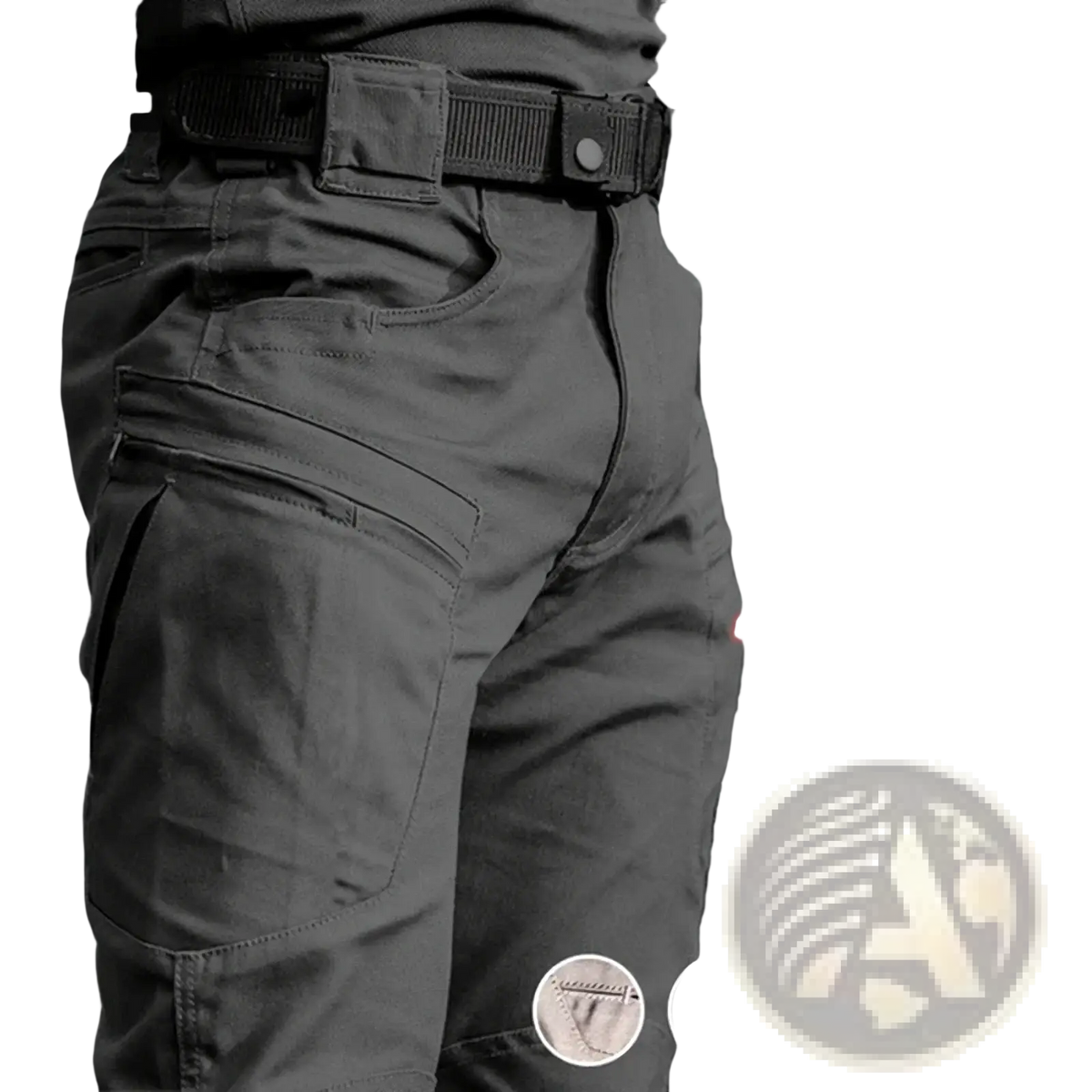 Mens lightweight tactical cargo pants in dark gray featuring multiple pockets and durable ultralight fabric