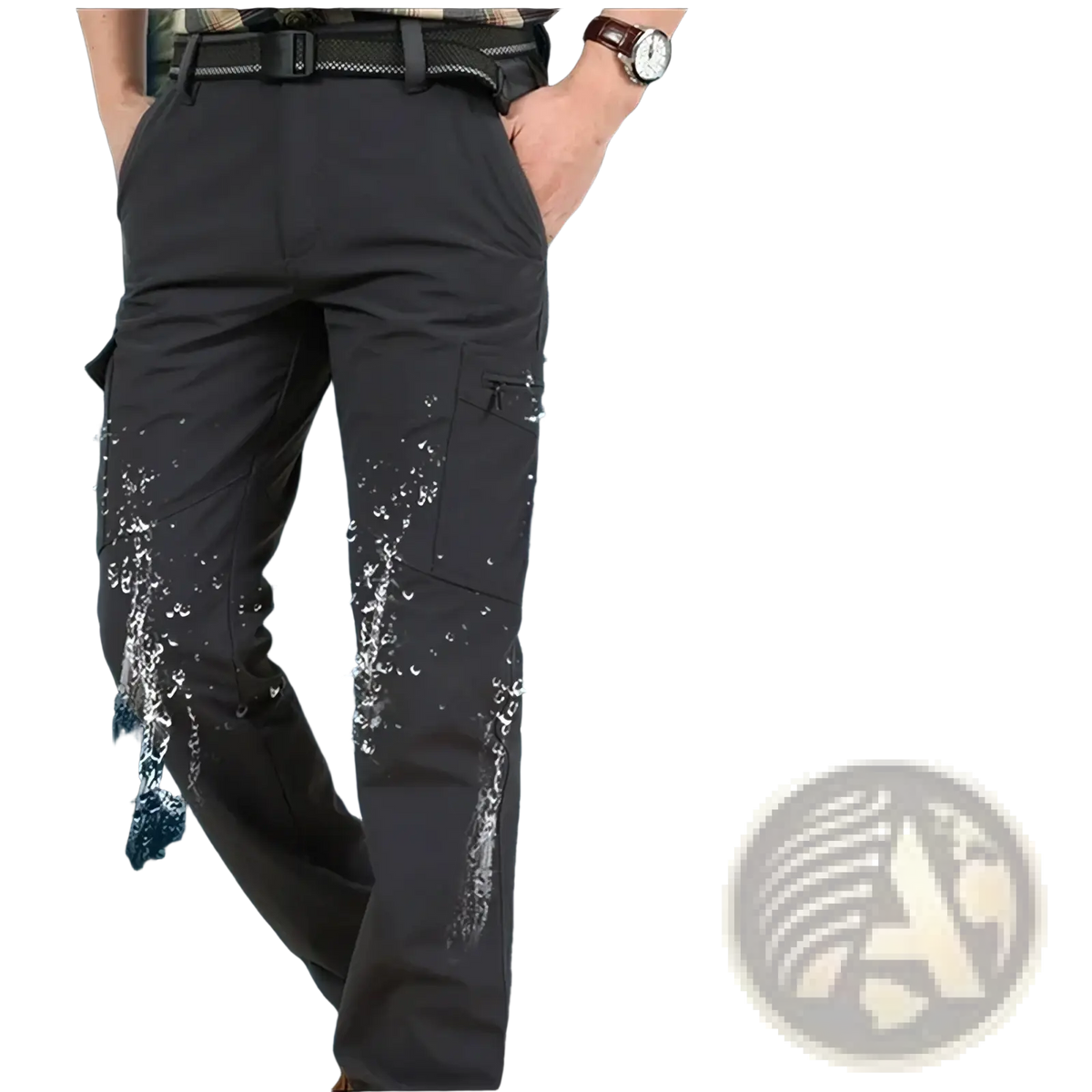 Mens lightweight tactical cargo pants in dark gray with quick dry water resistant fabric and multiple cargo pockets