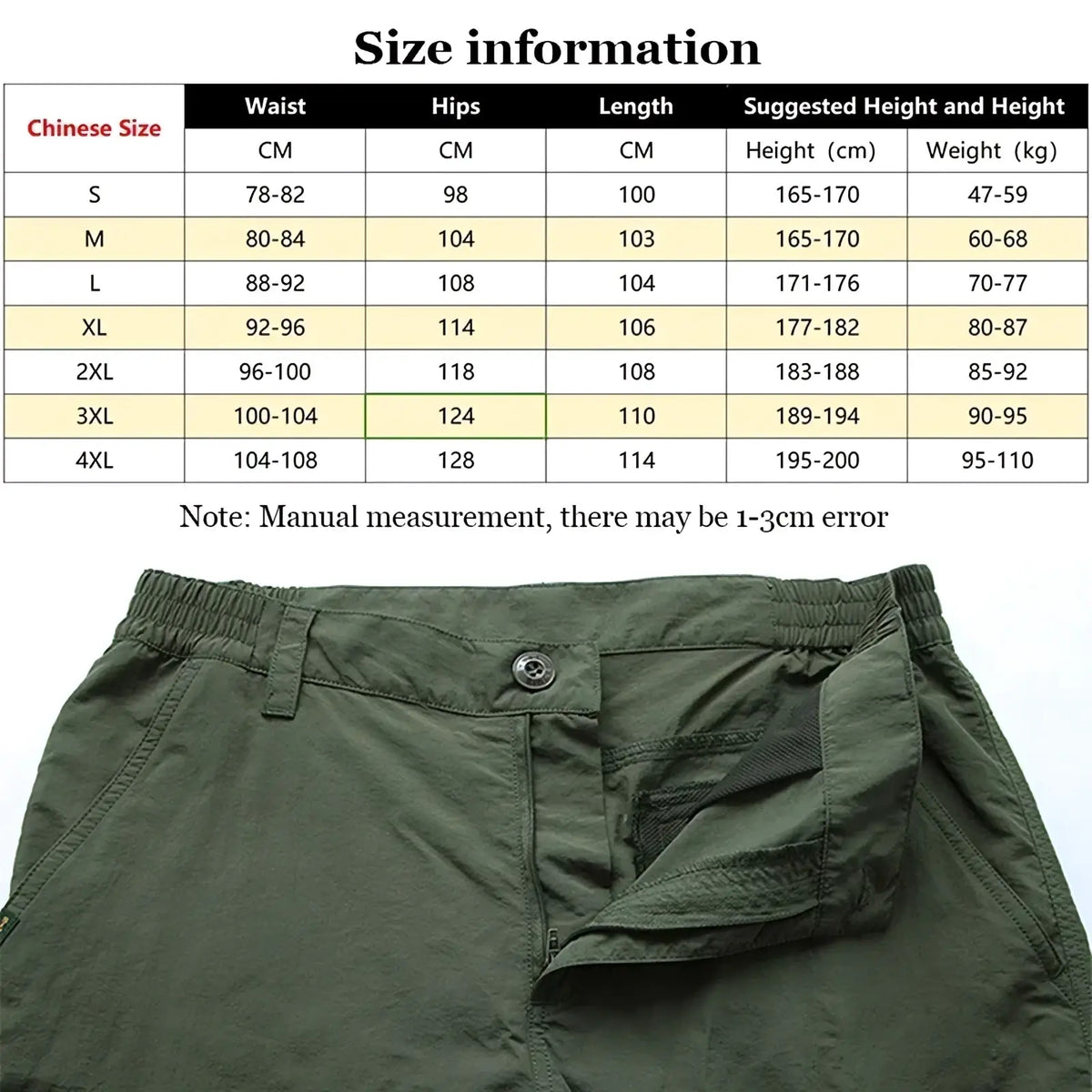 Mens lightweight tactical cargo pants in olive green with elastic waistband and side pockets made of lightweight fabric