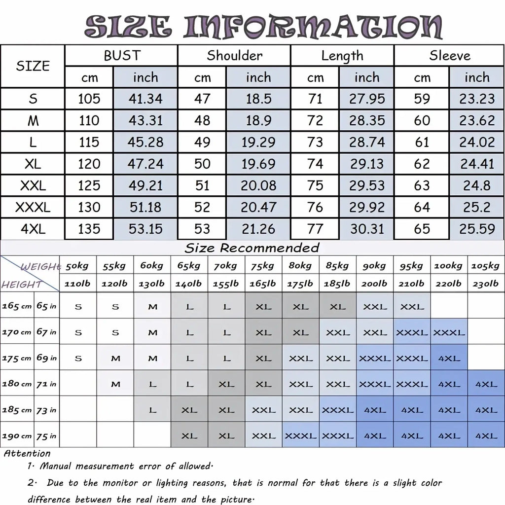 Size chart for men’s linen blend long sleeve henley shirt showing bust shoulder length and sleeve measurements in cm and inch