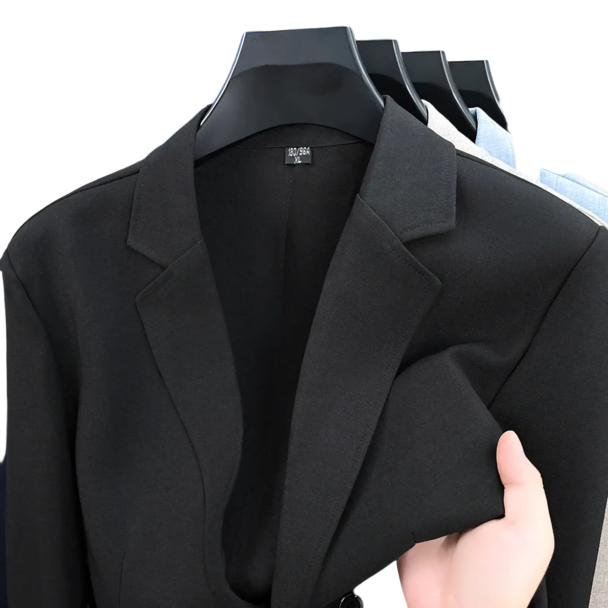 Black mens linen blend summer blazer with sleek tailored fit and structured lapels lightweight casual suit jacket