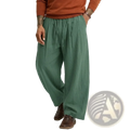 Mens linen casual pants in olive green with a loose fit and drawstring waist made from breathable cotton and linen