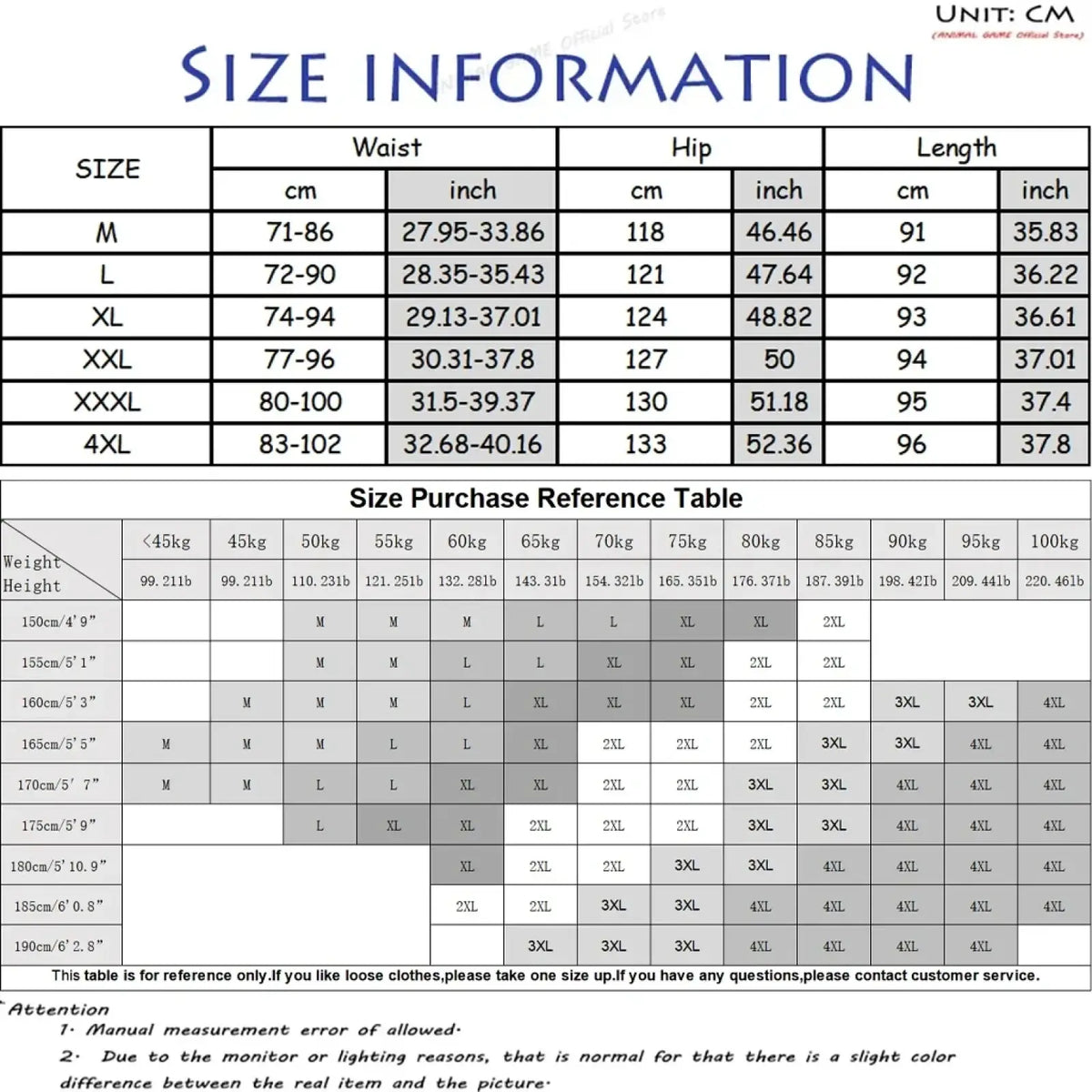 Size information and purchase reference table for mens linen casual pants straight leg cotton trousers displayed clearly