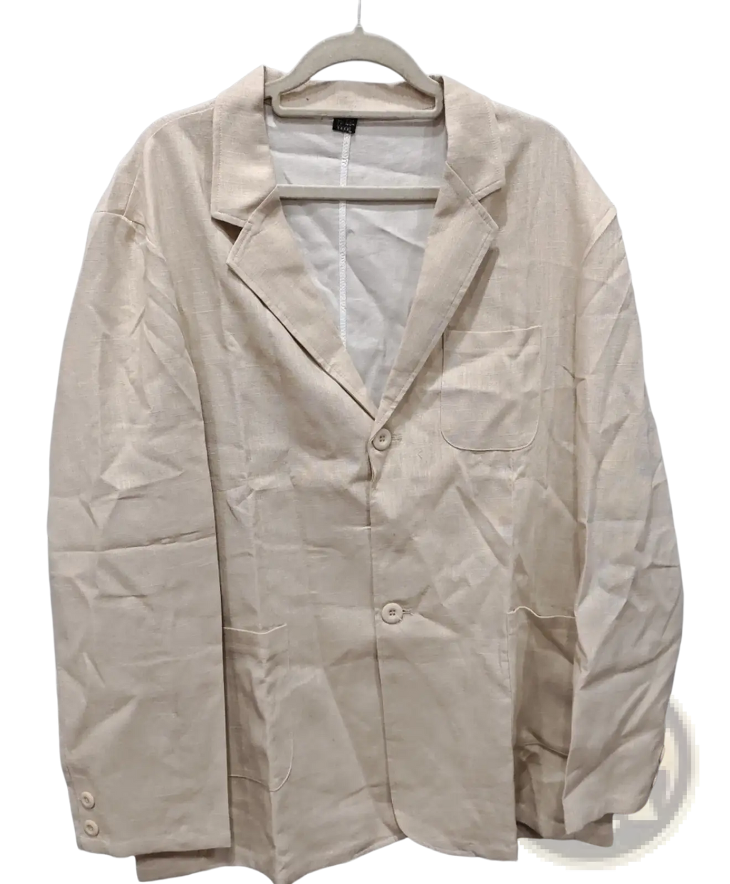 Beige linen casual slim fit men’s blazer with single-breasted design two front buttons and flap pockets