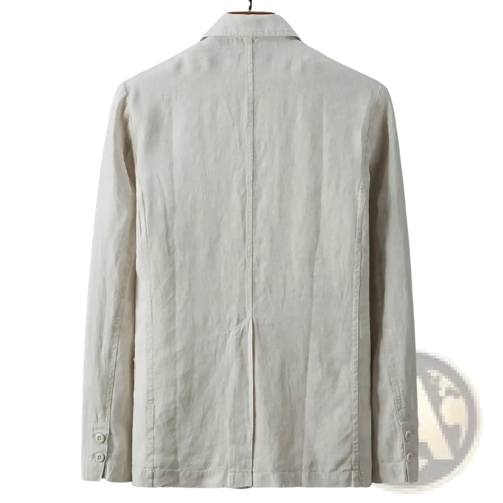 Men’s light beige linen casual slim fit blazer with classic collar and buttoned cuffs for a stylish look