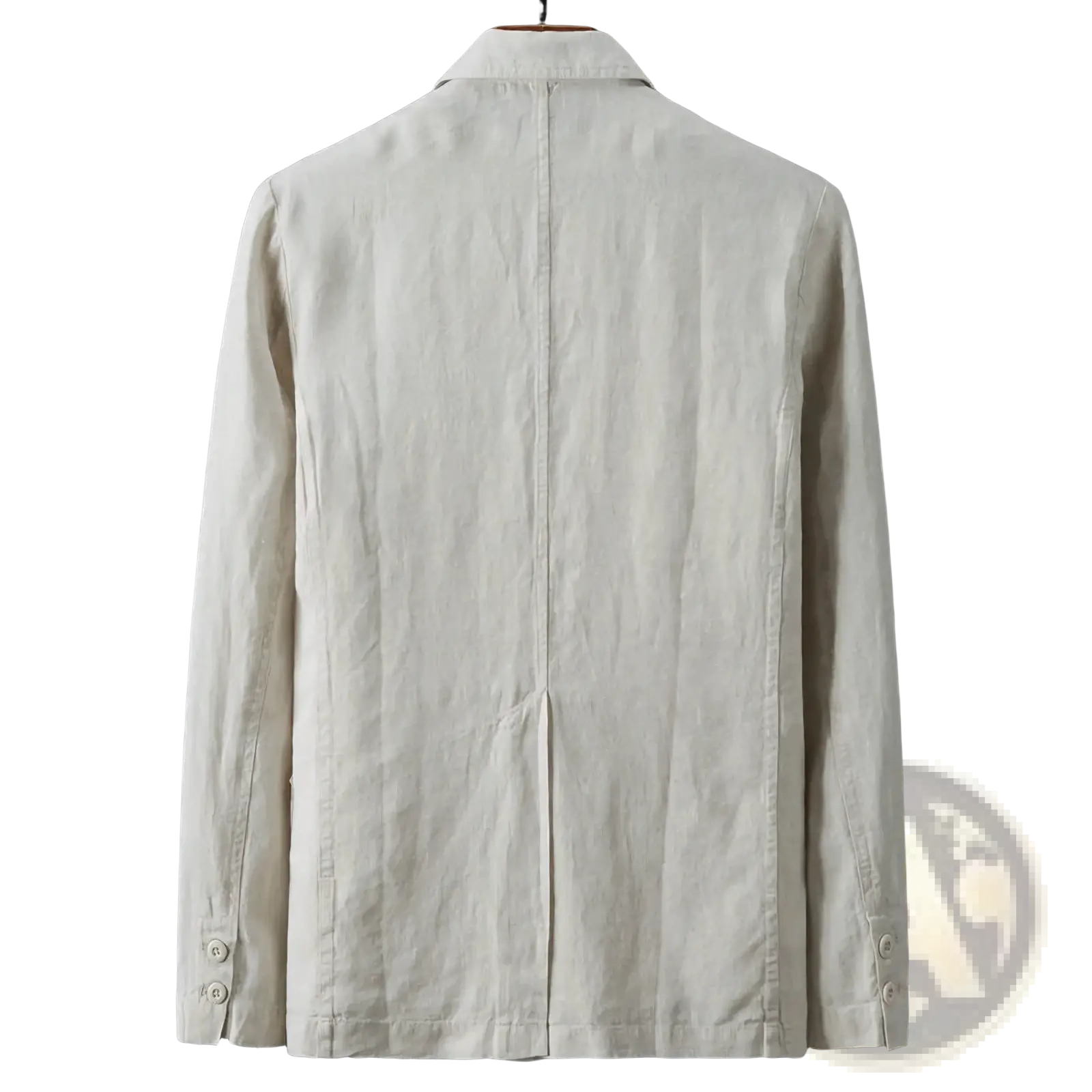 Men’s light beige linen casual slim fit blazer with classic collar and buttoned cuffs for a stylish look