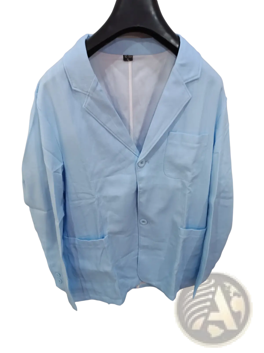 Light blue cotton blazer for men with classic collar front button closure and two flap pockets slim fit casual style