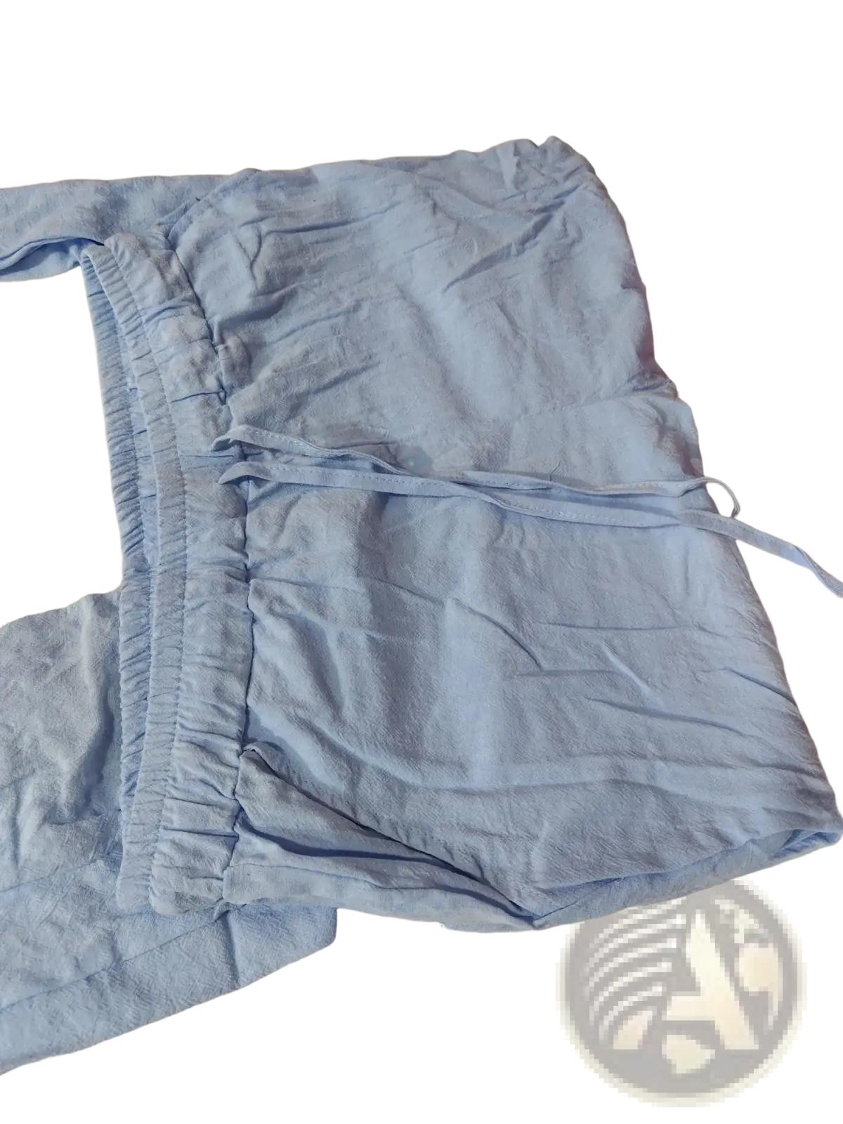 Light blue cotton pajama shorts with elastic waistband and drawstring for casual summer loungewear