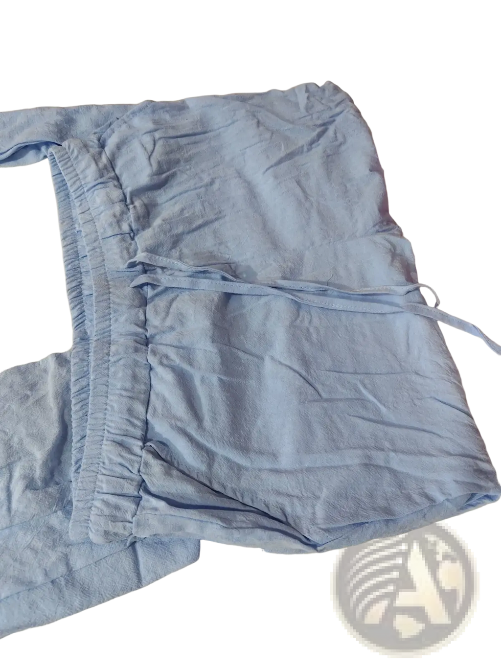 Light blue cotton pajama shorts with elastic waistband and drawstring for casual summer loungewear