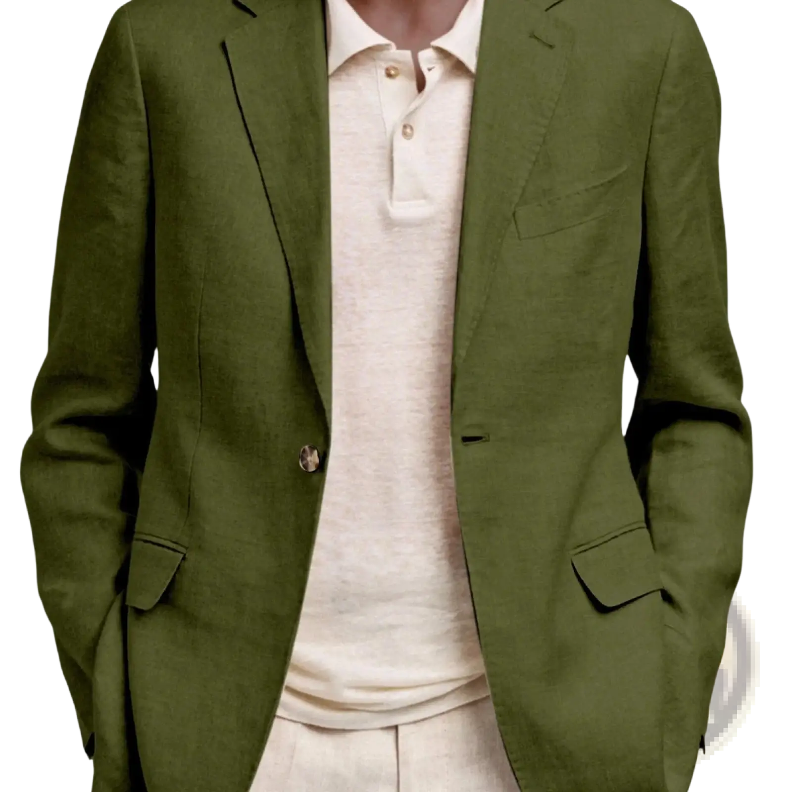 Men’s olive green linen slim fit casual blazer jacket showcasing lightweight breathable fabric and modern style