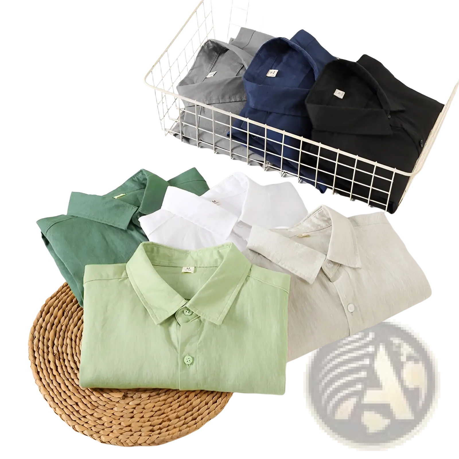 A light green men’s linen sun protection shirt with a crisp collar and subtle texture neatly folded