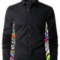 Mens long sleeve dress shirt casual stretch solid black with silver buttons and a crisp collar for formal wear