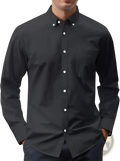 Men’s long sleeve oxford button down shirt in black with white buttons and a chest pocket