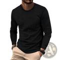 Men’s black long sleeve waffle knit thermal pullover shirt featuring a subtle waffle knit texture