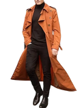 A stylish long trench coats jacket in orange with classic double-breasted design and buttoned epaulets for coats jacket fashion