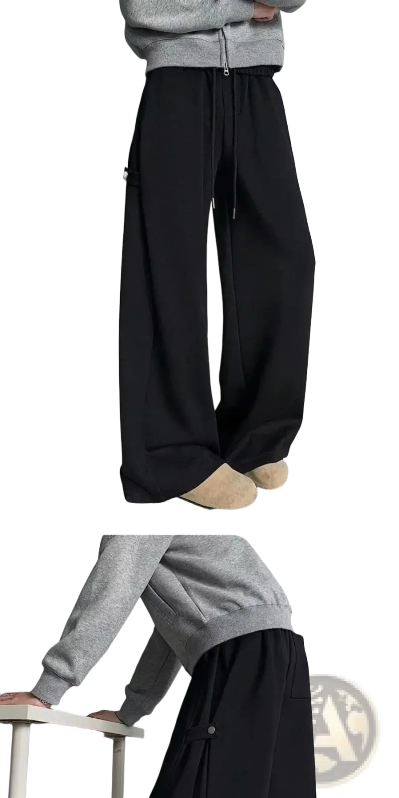 Men’s loose fit wide leg casual sweatpants in black with drawstring waist and side pockets made from soft fabric