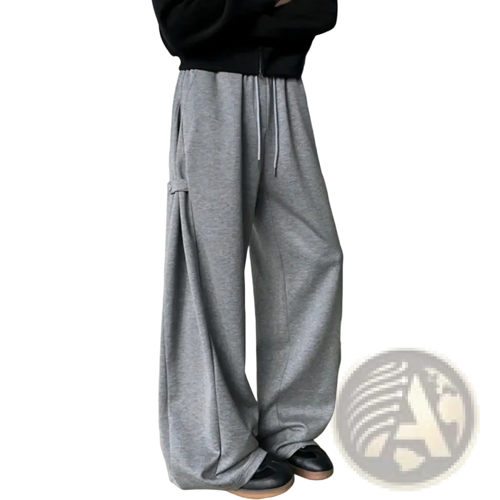 Men’s loose fit wide leg casual gray heathered sweatpants with drawstring waist and side pockets in relaxed cut