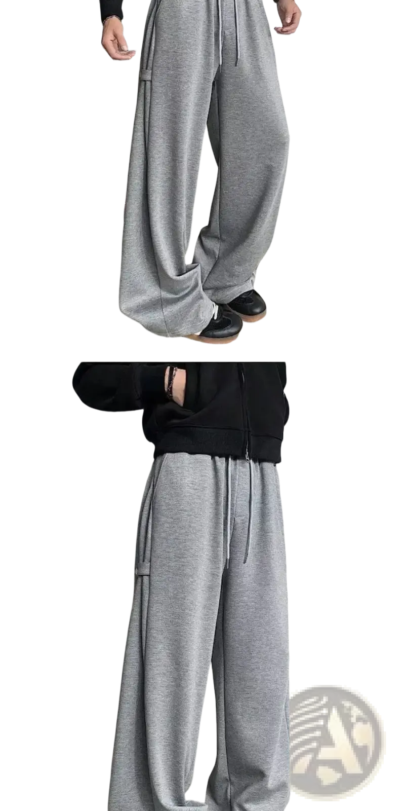 Men’s loose fit wide leg casual sweatpants in gray with drawstring waist and side pockets for comfortable wear