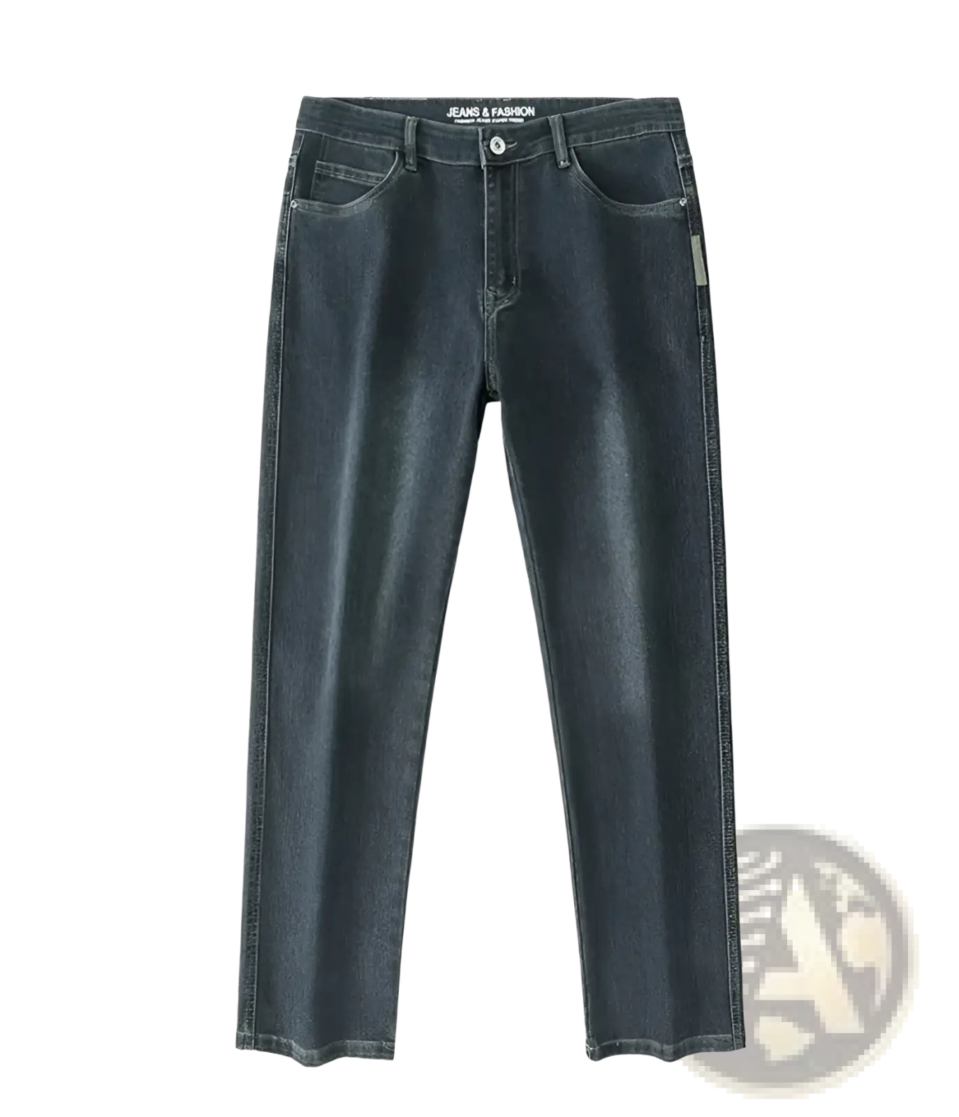 Men’s loose straight business casual jeans in dark-wash denim with a classic five-pocket design and straight-leg cut