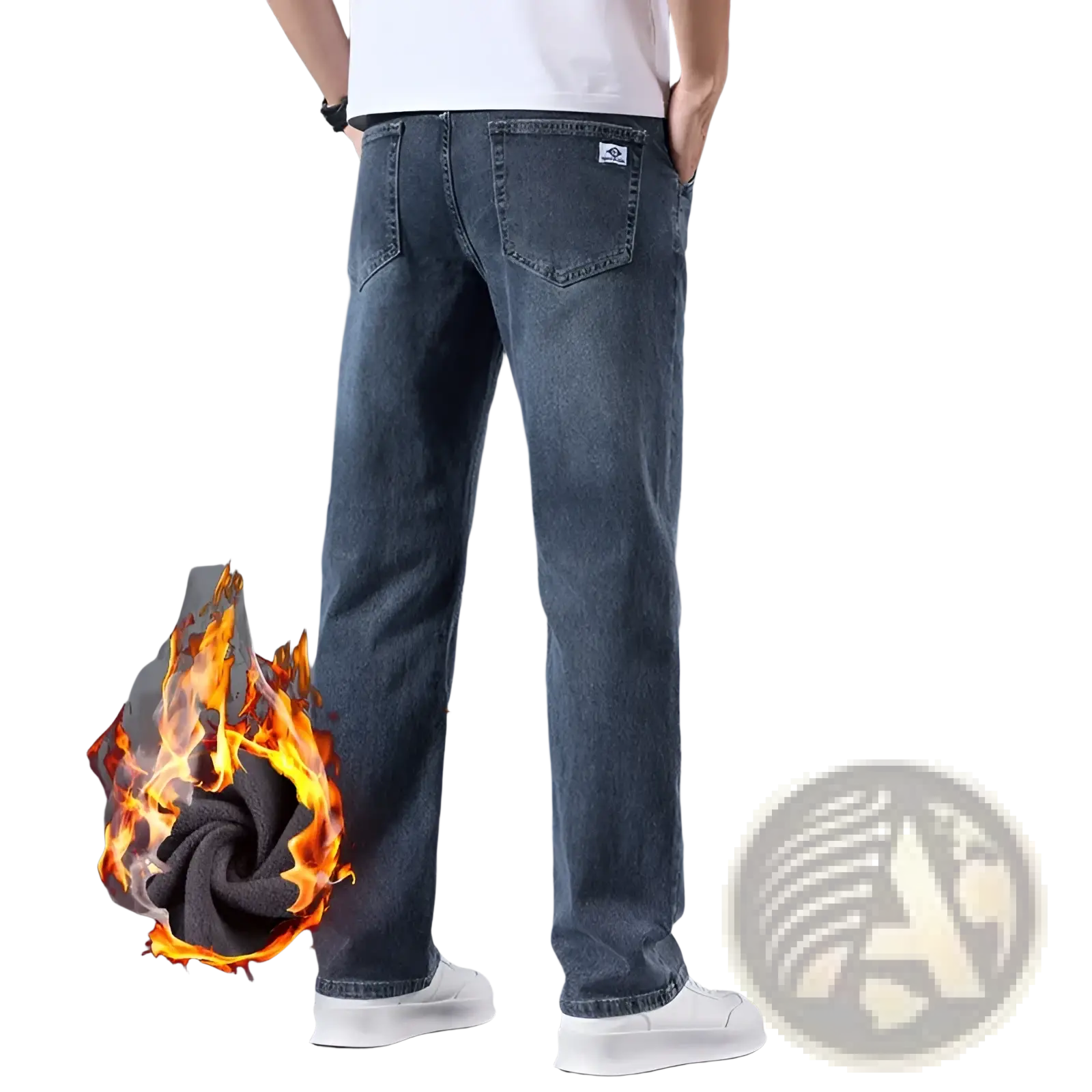 Men’s loose straight leg retro washed jeans in dark-wash denim with classic straight-leg cut and subtle stitching details