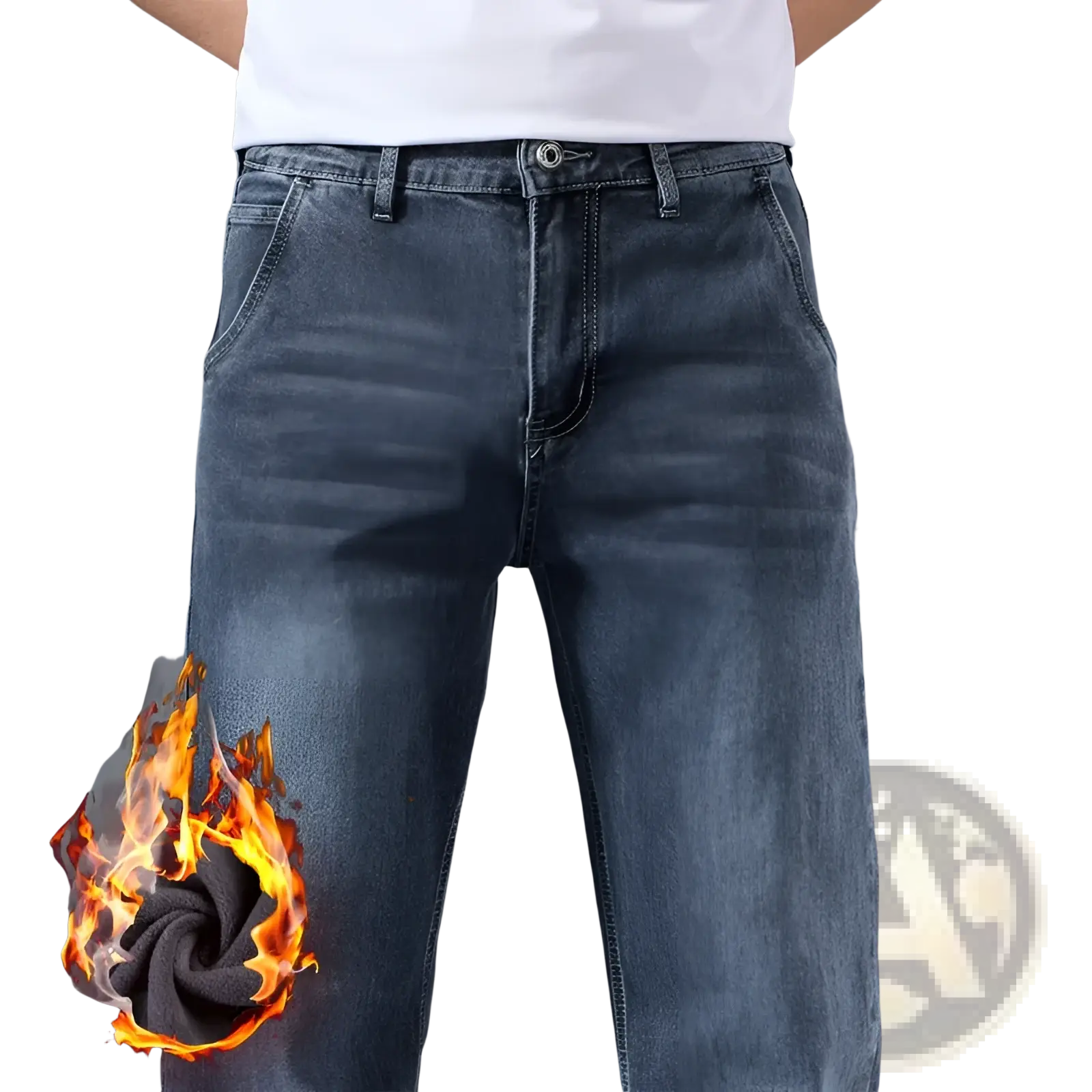 Men’s loose straight leg retro washed jeans in dark-wash denim with subtle fade and classic five-pocket design