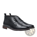 Men’s lychee pattern cowhide Chelsea Martin boots in black leather with pebbled texture and white sole stitching