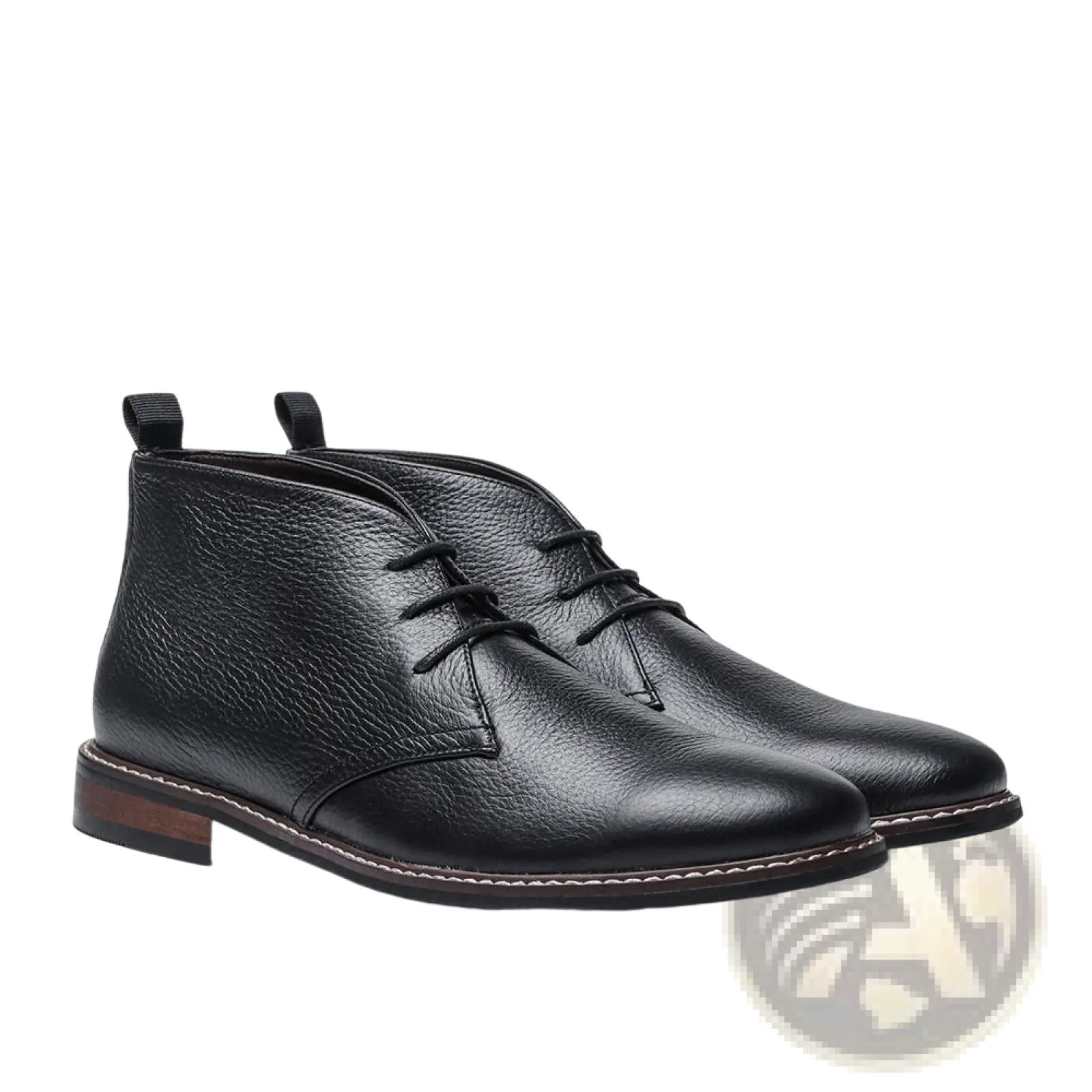Men’s lychee pattern cowhide Chelsea Martin boots in black leather with pebbled texture and white sole stitching