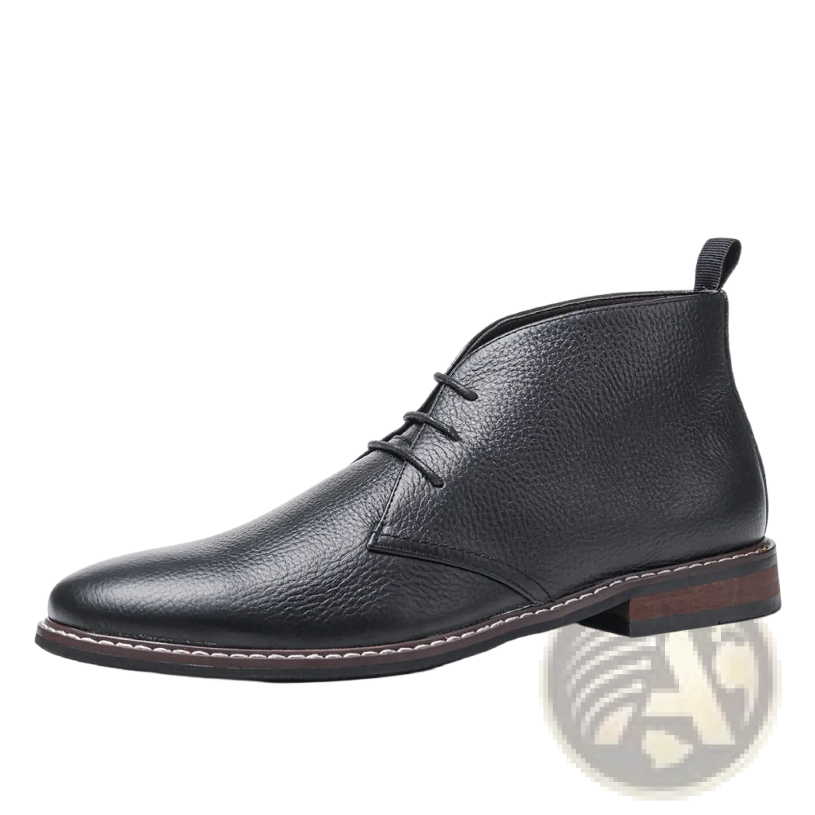 Men’s lychee pattern cowhide Chelsea Martin boots in black leather with textured surface and white stitched sole