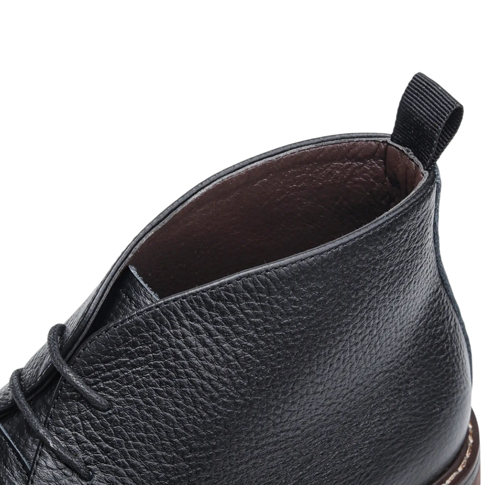 Men’s lychee pattern cowhide Chelsea Martin boots in black leather with textured surface and brown interior lining