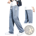 Men’s light blue lyocell casual loose straight-leg pants with drawstring and visible stitching details