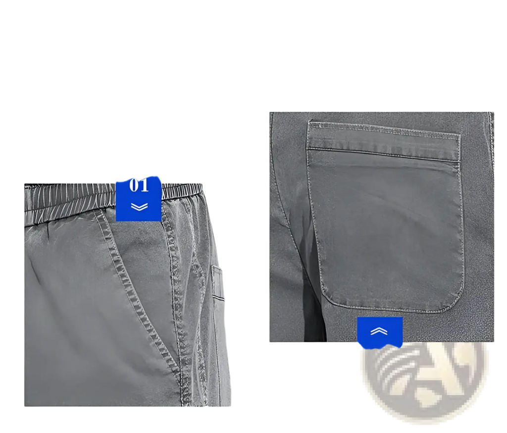 Men’s lyocell casual loose straight gray denim pants with elastic waistband and front pocket for comfortable wear