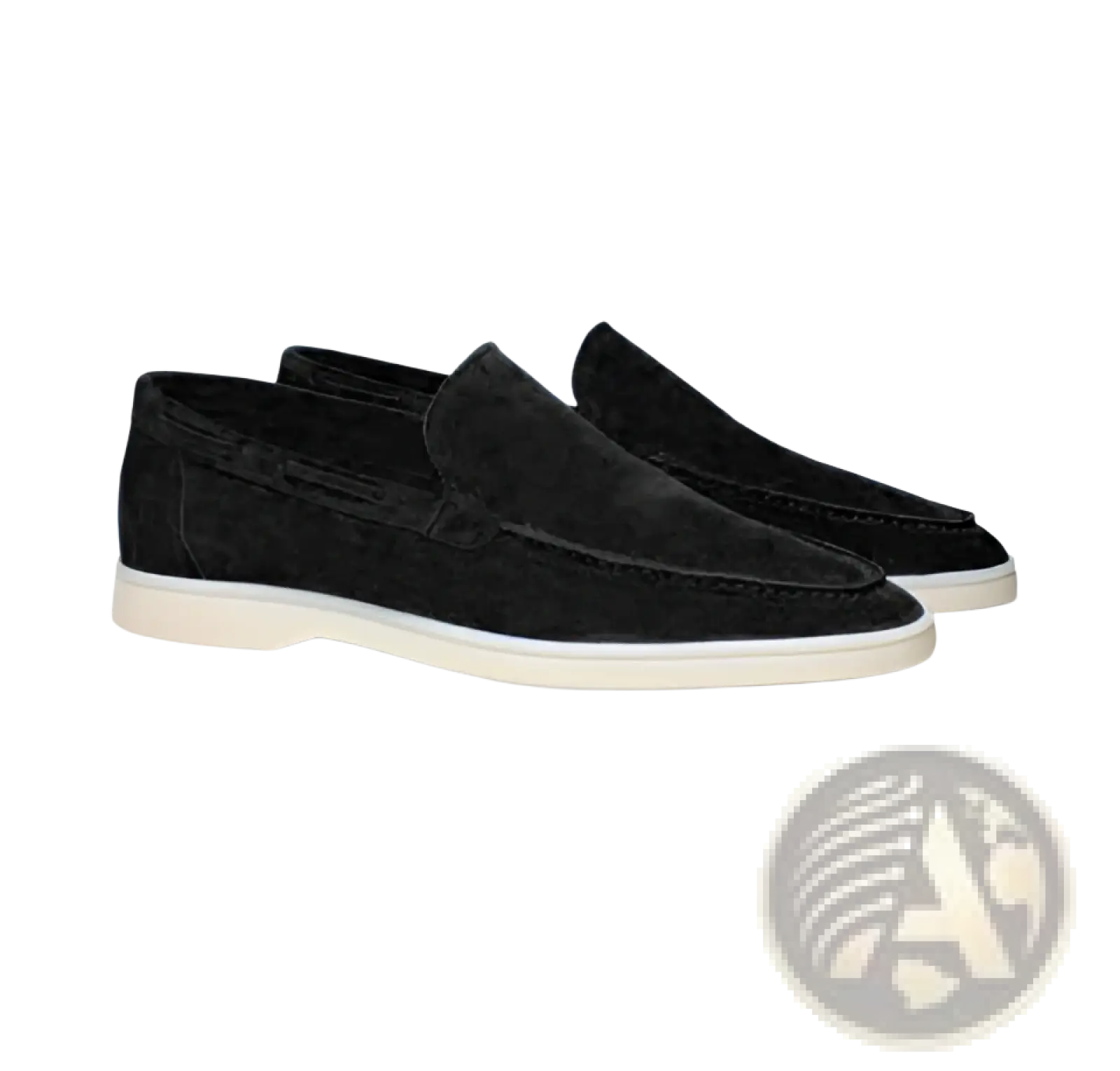 Men’s black matte suede slip on loafers with white rubber sole ideal for casual and formal wear
