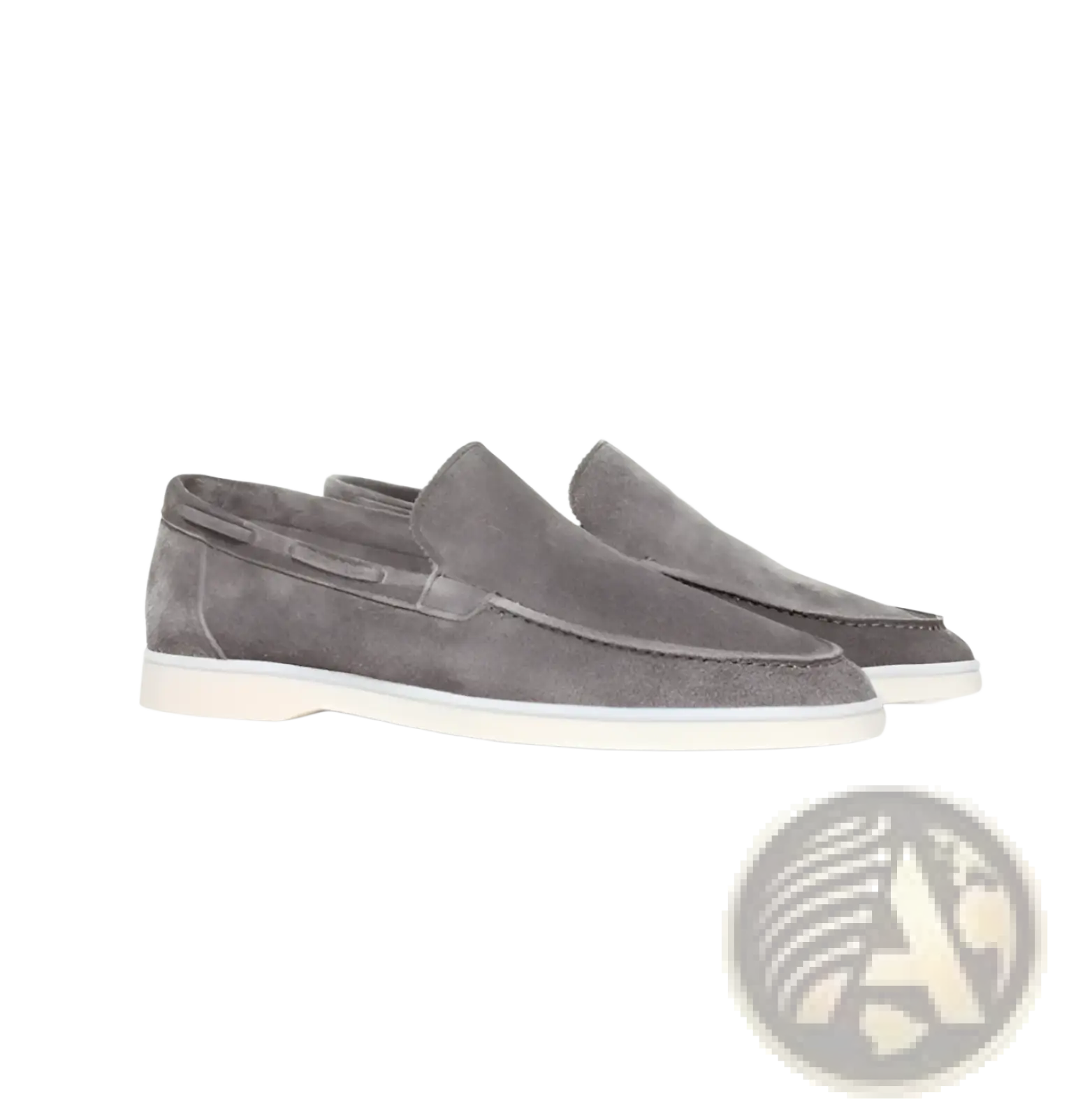 Men’s matte suede slip on loafers in gray with a white rubber sole for casual and formal wear