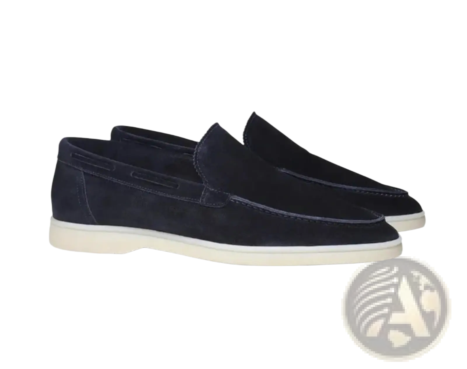 Navy blue men’s matte suede slip on loafers with white rubber sole for casual and formal wear