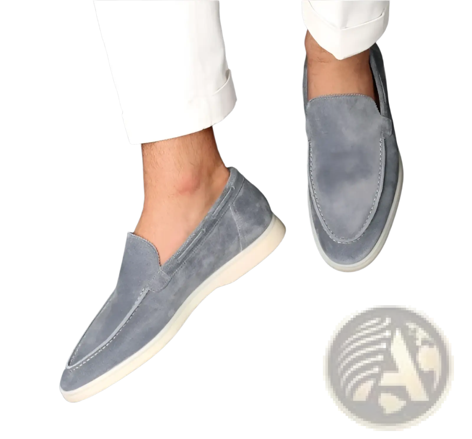 Men’s gray matte suede slip on loafers with white rubber sole for casual and formal wear