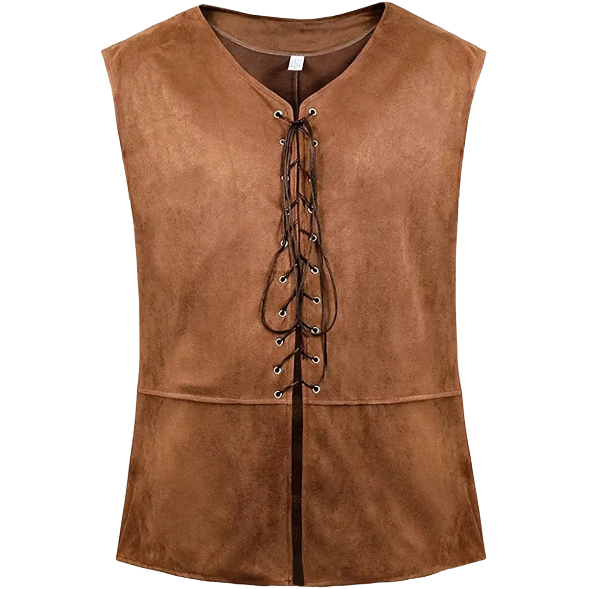 Mens medieval suede renaissance vest in brown featuring a v-neck and front lacing closure