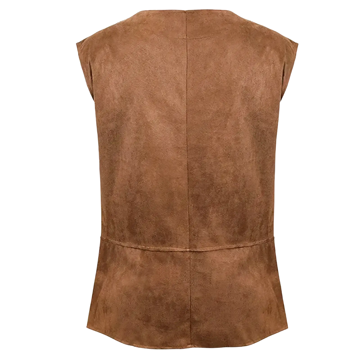 Mens medieval suede renaissance vest in brown with sleeveless design central seam and horizontal stitching detail