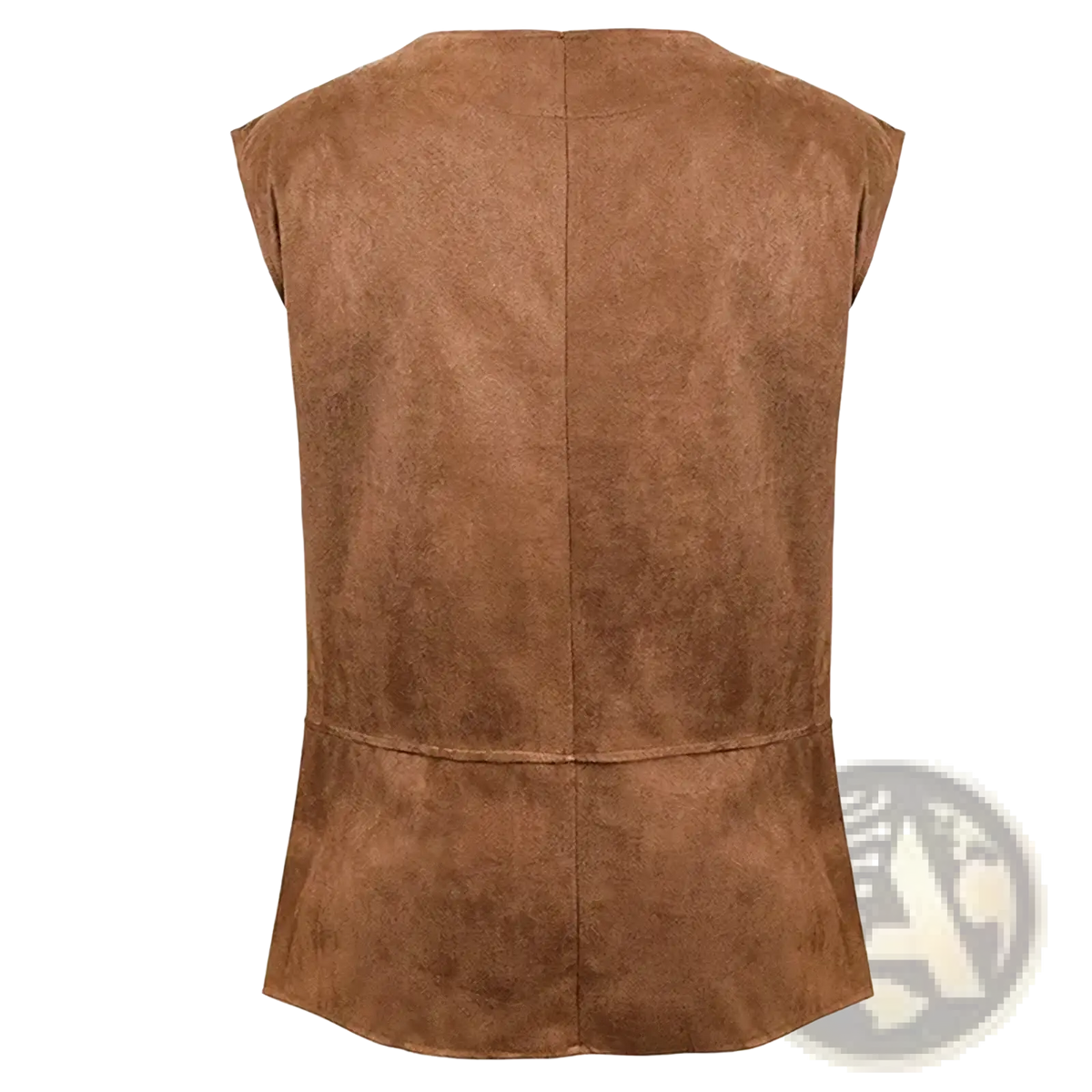 Mens medieval suede renaissance vest in brown with sleeveless design central seam and horizontal stitching detail