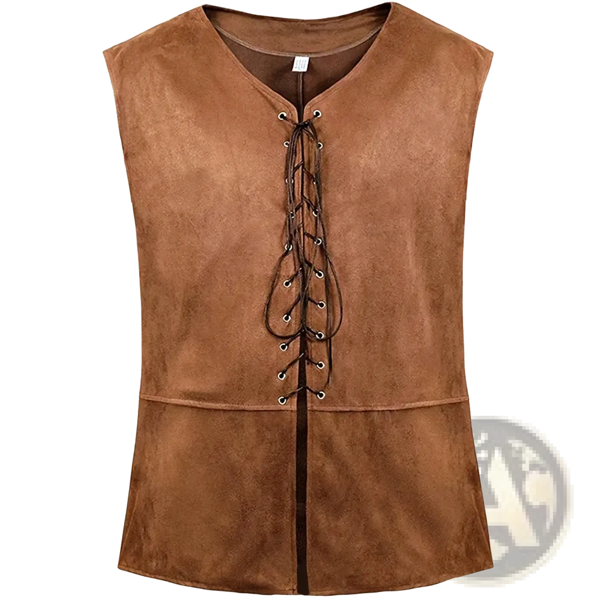 Mens medieval suede renaissance vest in brown featuring a v-neck and front lacing closure