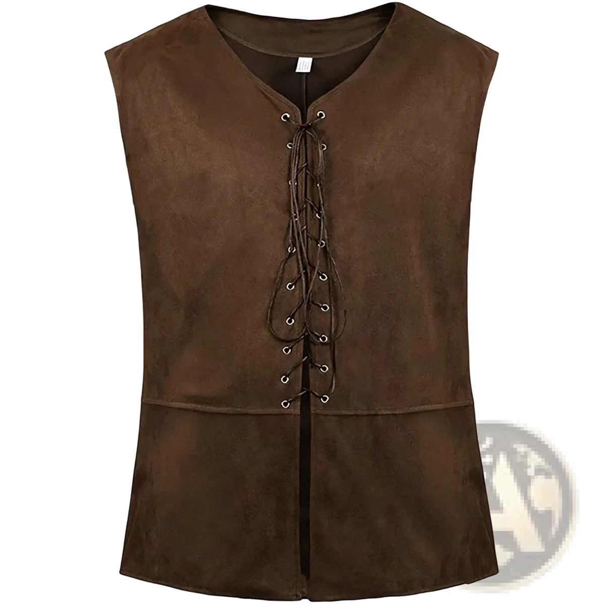 Mens medieval suede renaissance vest in brown with v-neck and front lacing made of soft suede material