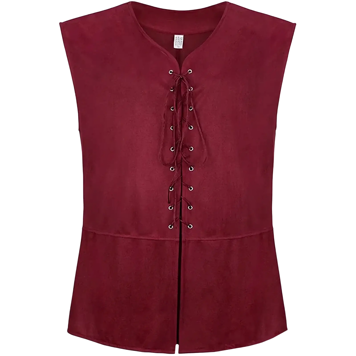 Mens medieval suede renaissance vest in rich burgundy featuring a v-neck and front lacing system