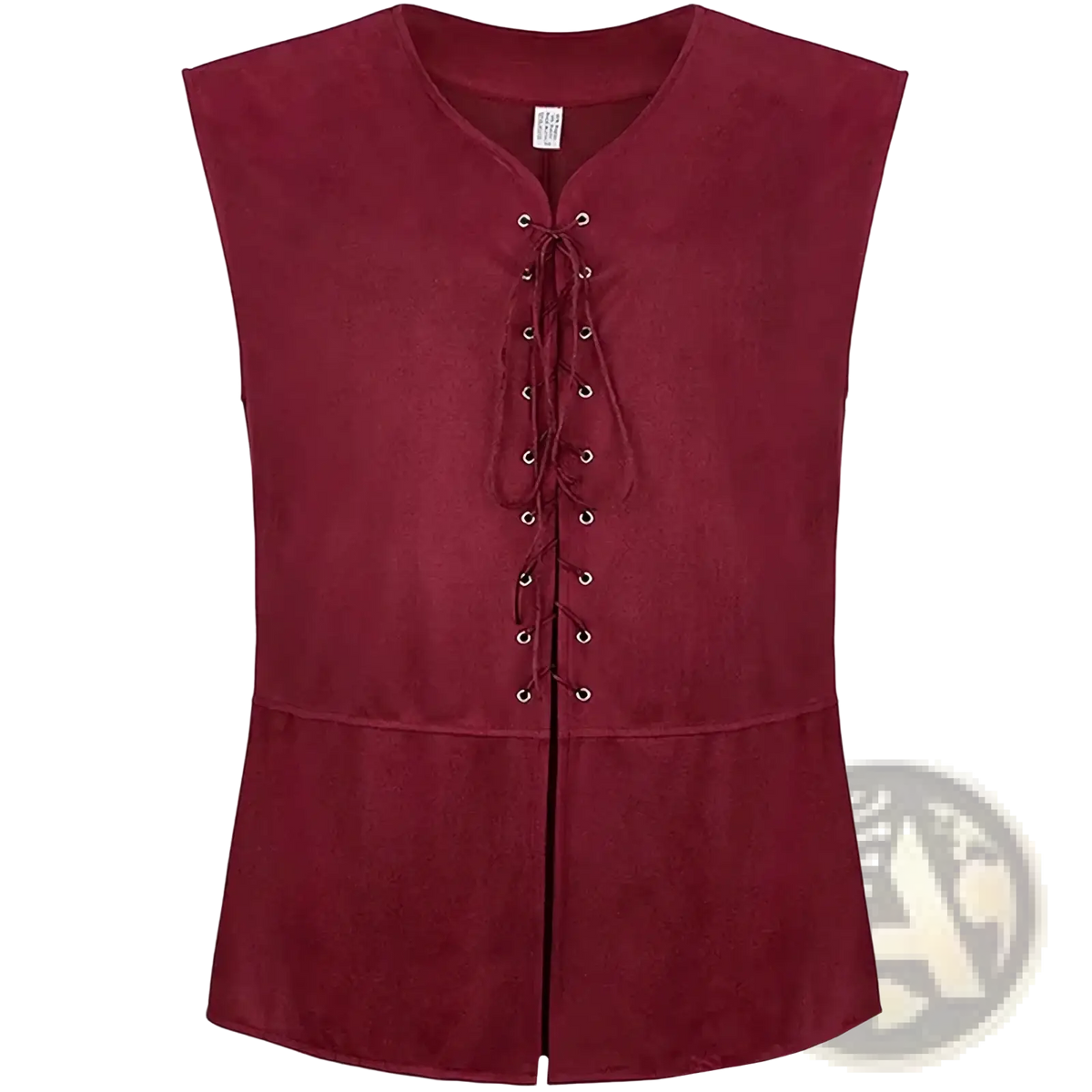 Mens medieval suede renaissance vest in rich burgundy featuring a v-neck and front lacing system