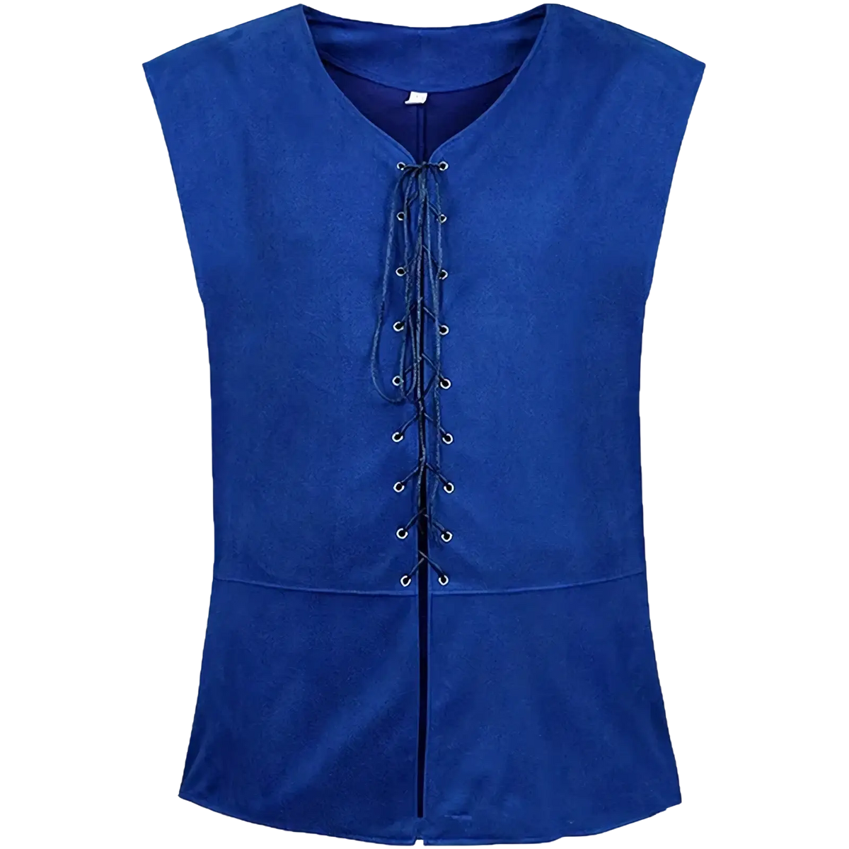 Mens medieval suede renaissance vest in royal blue with sleeveless design and lace-up front with black laces and silver eyelets