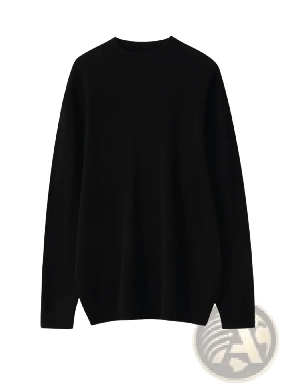Men’s black pure cashmere crew neck sweater with long sleeves and classic fit for refined layering