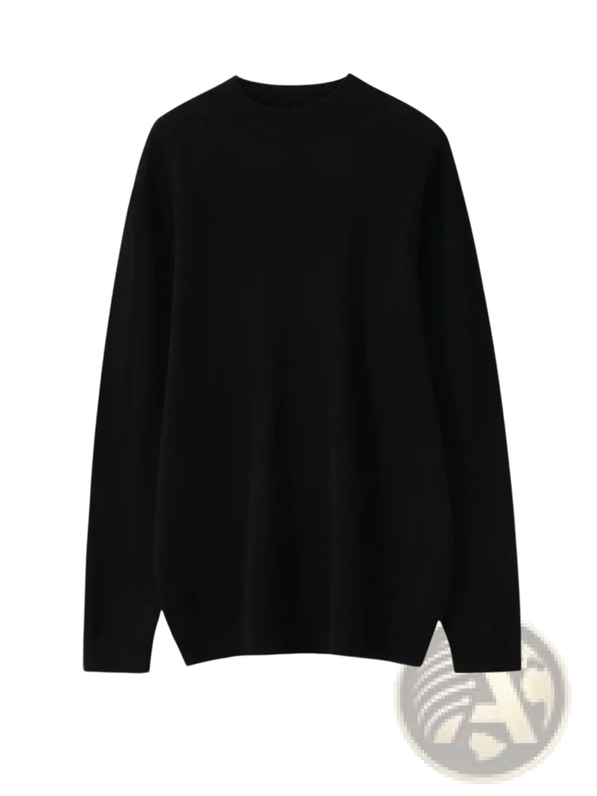 Men’s black pure cashmere crew neck sweater with long sleeves and classic fit for refined layering